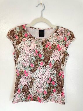 Unbranded fitted satin floral pattern top y2k size small
